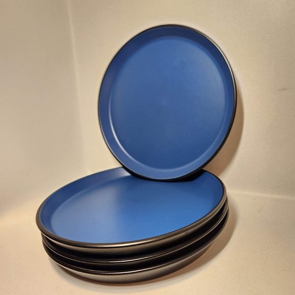 NEW Stone Lain 4 Piece Stoneware Salad Plate Replacement Set Blue and Black - Picture 2 of 7